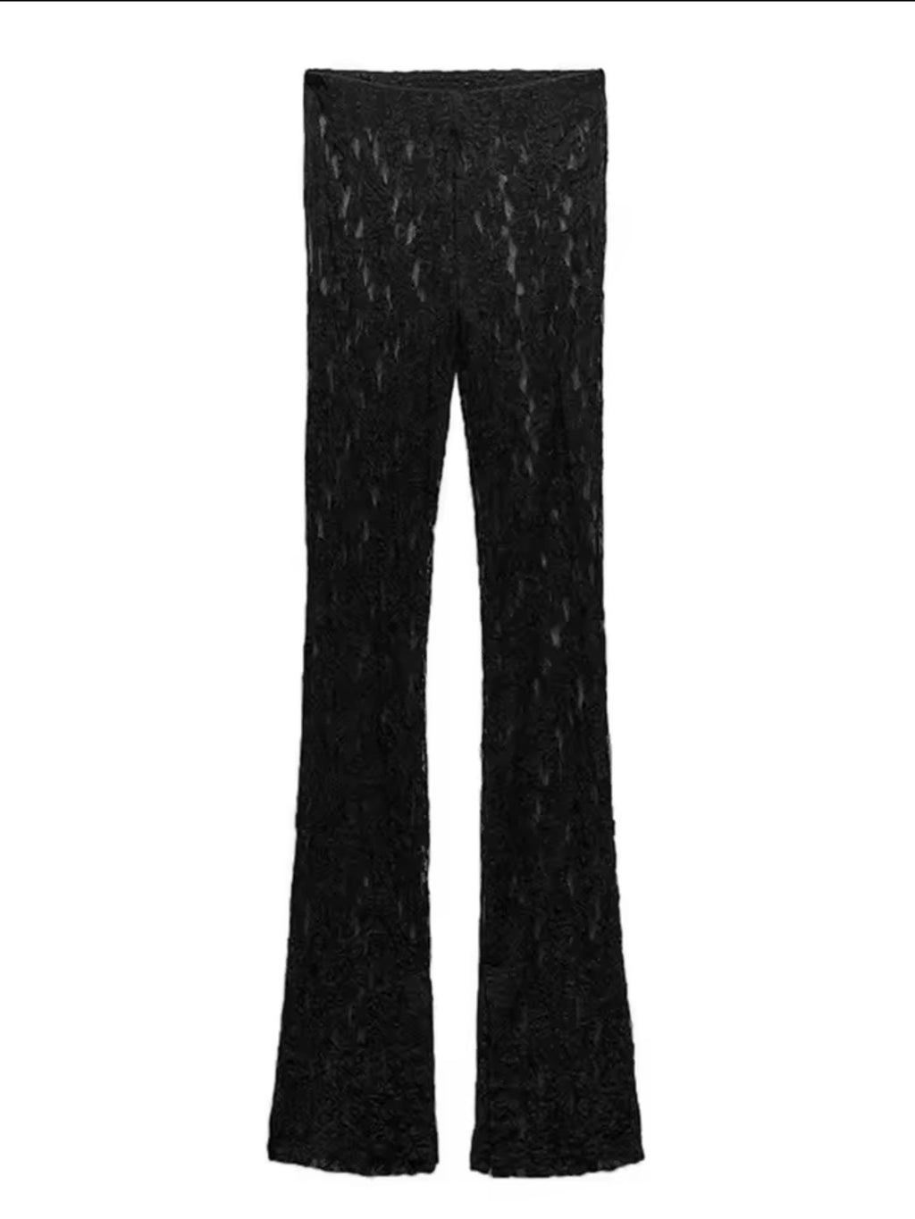 Women'S Sexy Lace Set Split Design Slim Fit Long Sleeve Bodysuit Lace Translucent Tulle High Waisted Flared Pants Trousers